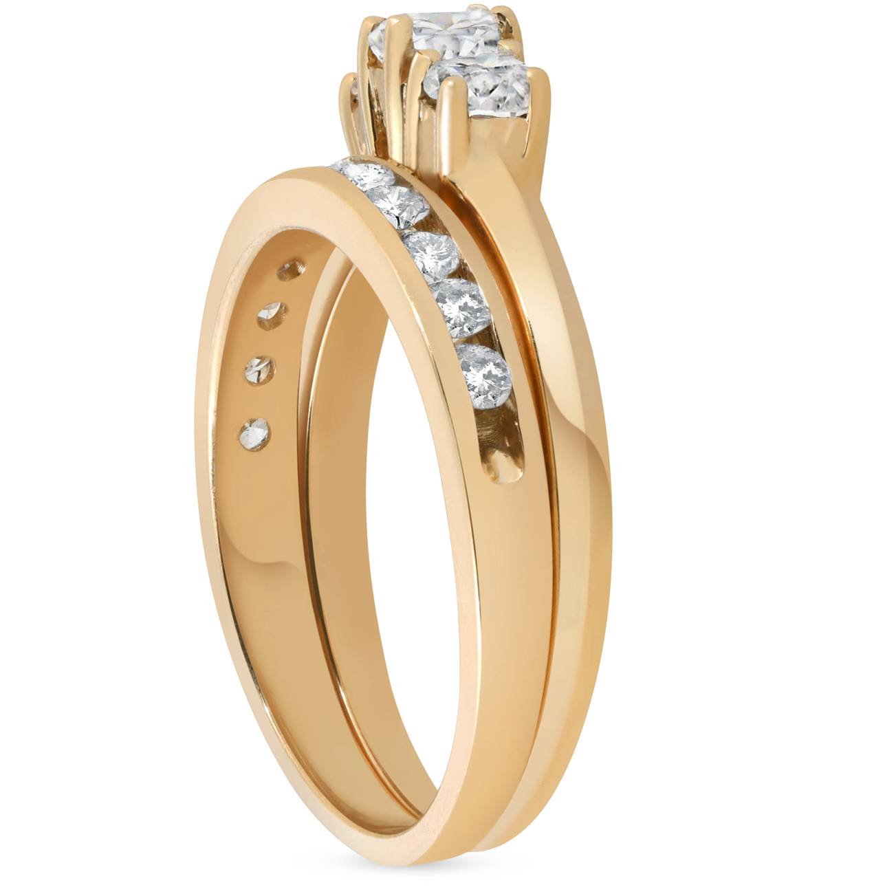 14k Yellow Gold 1ct Diamond Engagement Wedding Ring Set 3Stone Channel Set Round - Size 4.5