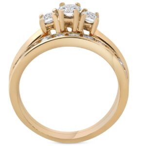 14k Yellow Gold 1ct Diamond Engagement Wedding Ring Set 3Stone Channel Set Round - Size 4.5