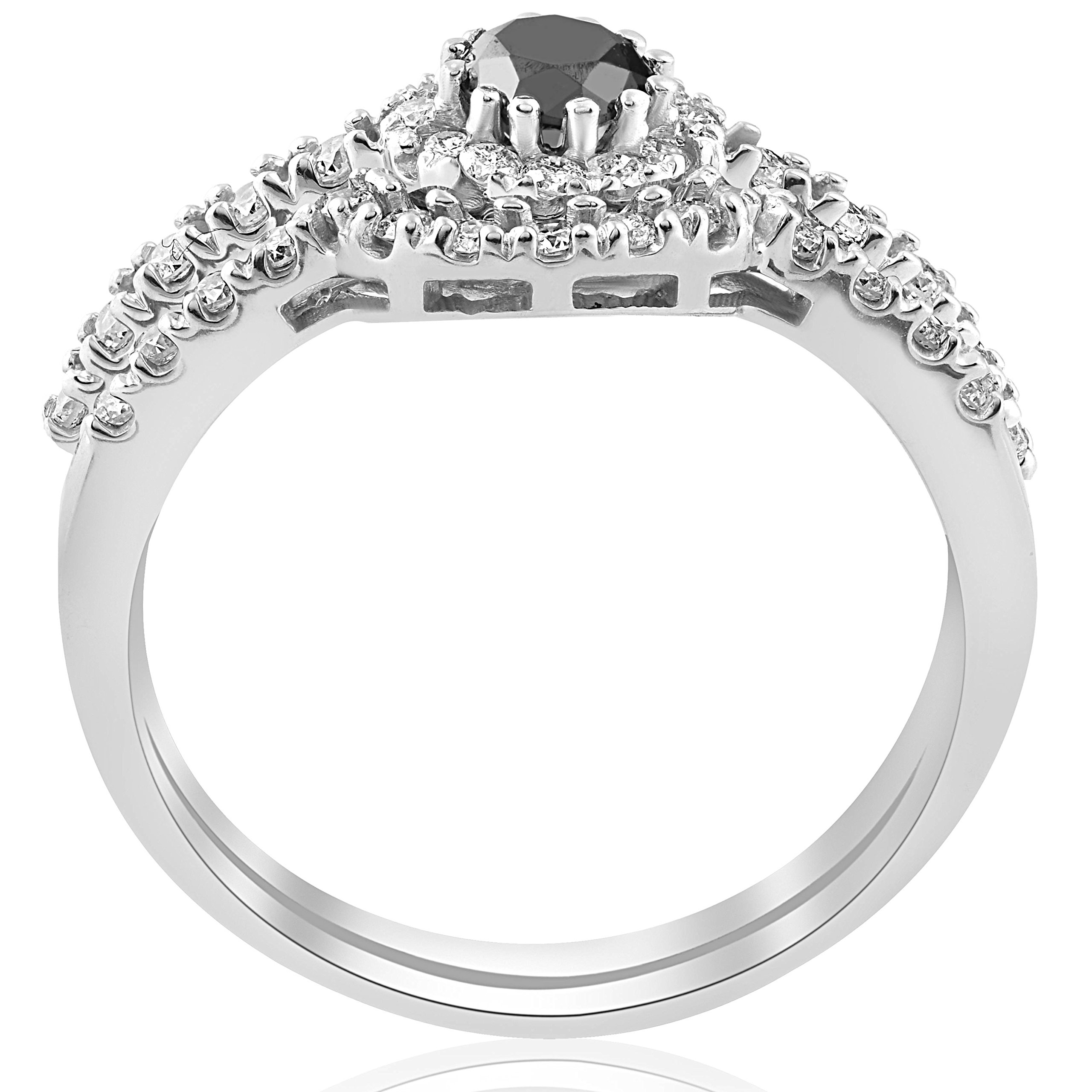 7/8ct Black Pave Halo Diamond Vintage Engagement Wedding Ring Set 14k White Gold - Size 9.5