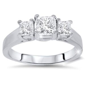 P3 POMPEII3 1ct Three Stone Princess Cut Diamond Engagement Ring 14K White Gold - Size 5.5