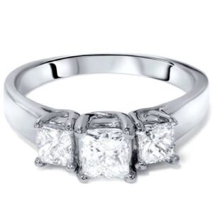 P3 POMPEII3 1ct Three Stone Princess Cut Diamond Engagement Ring 14K White Gold - Size 5.5