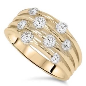 P3 POMPEII3 1ct Yellow Gold Real Diamond 14K Right Hand Womens Fashion Multi Row Ring - Size 8.5