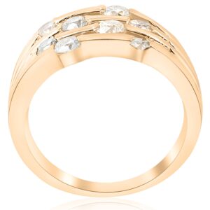 P3 POMPEII3 1ct Yellow Gold Real Diamond 14K Right Hand Womens Fashion Multi Row Ring - Size 8.5