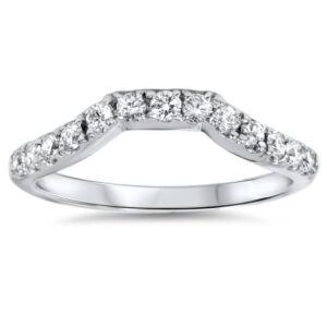 P3 POMPEII3 14K White Gold 3/8ct Diamond Wedding Anniversary Curved Guard Ring - Size 5.5