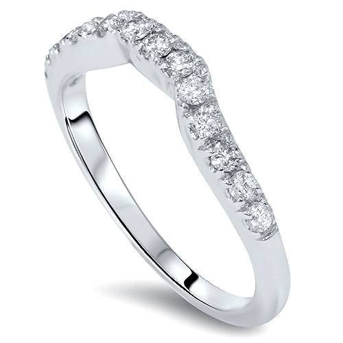 P3 POMPEII3 14K White Gold 3/8ct Diamond Wedding Anniversary Curved Guard Ring - Size 5.5