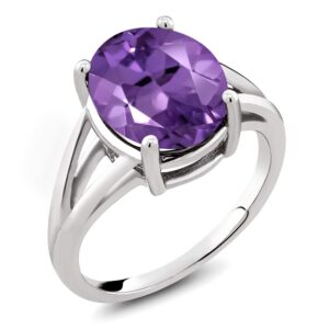 gem stone king 925 sterling silver purple amethyst ring for women | 4.60 cttw | gemstone february birthstone | oval 12x10mm | available in size 5,6,7,8,9