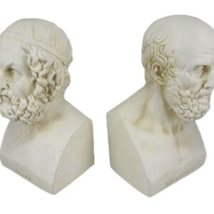 Aristotle and Homer Bust Antique White Plaster Bookends: Timeless Grecian Philosophy Sculptures, 8 Inches High, Decorative Pillars of Wisdom for Your Bookshelves