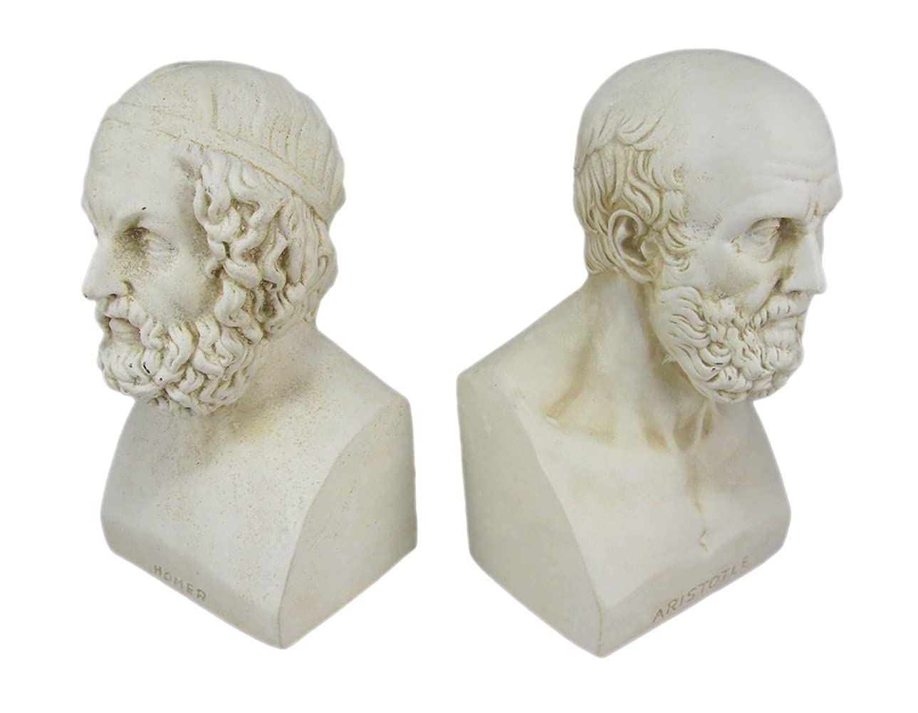 Aristotle and Homer Bust Antique White Plaster Bookends: Timeless Grecian Philosophy Sculptures, 8 Inches High, Decorative Pillars of Wisdom for Your Bookshelves