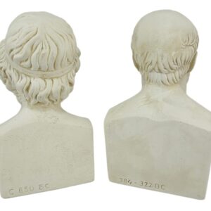 Aristotle and Homer Bust Antique White Plaster Bookends: Timeless Grecian Philosophy Sculptures, 8 Inches High, Decorative Pillars of Wisdom for Your Bookshelves