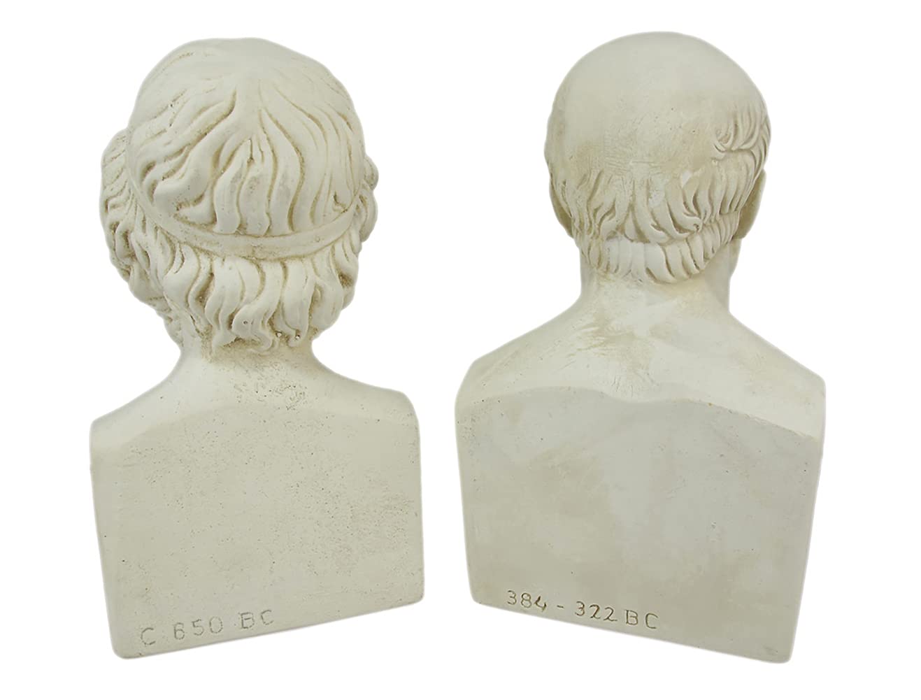 Aristotle and Homer Bust Antique White Plaster Bookends: Timeless Grecian Philosophy Sculptures, 8 Inches High, Decorative Pillars of Wisdom for Your Bookshelves