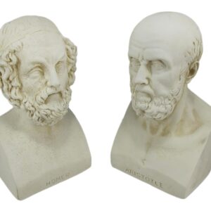 Aristotle and Homer Bust Antique White Plaster Bookends: Timeless Grecian Philosophy Sculptures, 8 Inches High, Decorative Pillars of Wisdom for Your Bookshelves