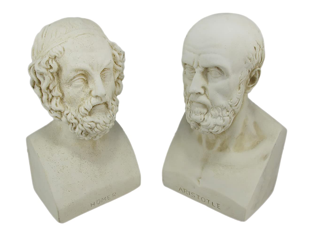 Aristotle and Homer Bust Antique White Plaster Bookends: Timeless Grecian Philosophy Sculptures, 8 Inches High, Decorative Pillars of Wisdom for Your Bookshelves