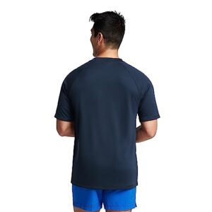 Speedo Men's Uv Swim Shirt Short Sleeve Loose Fit Easy Tee, New Navy, Uv Swim Shirt Short Sleeve Loose Fit Easy Tee