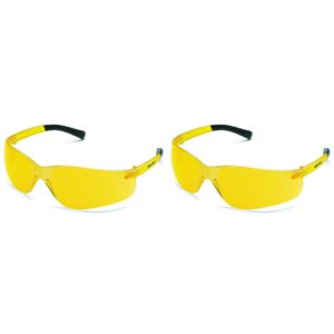 mcr safety glasses bk114 amber polycarbonate lens with uv protection and scratch resistant coating, non-slip temple and soft nose piece, 1 pair