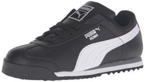 puma boys roma basic jr sneaker, black/white/puma silver, 4 m us big kid