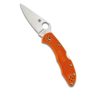 spyderco delica 4 lightweight signature knife with 2.90" flat-ground steel blade and high-strength orange frn handle - plainedge - c11fpor