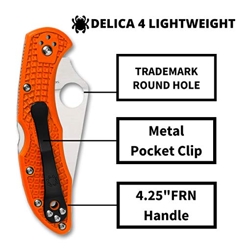 Spyderco Delica 4 Lightweight Signature Knife with 2.90" Flat-Ground Steel Blade and High-Strength Orange FRN Handle - PlainEdge - C11FPOR