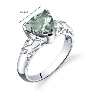 PEORA Green Amethyst Scroll Gallery Solitaire Ring for Women 925 Sterling Silver, Natural Gemstone Birthstone, 2.50 Carats Trillion Cut 8mm, Size 8