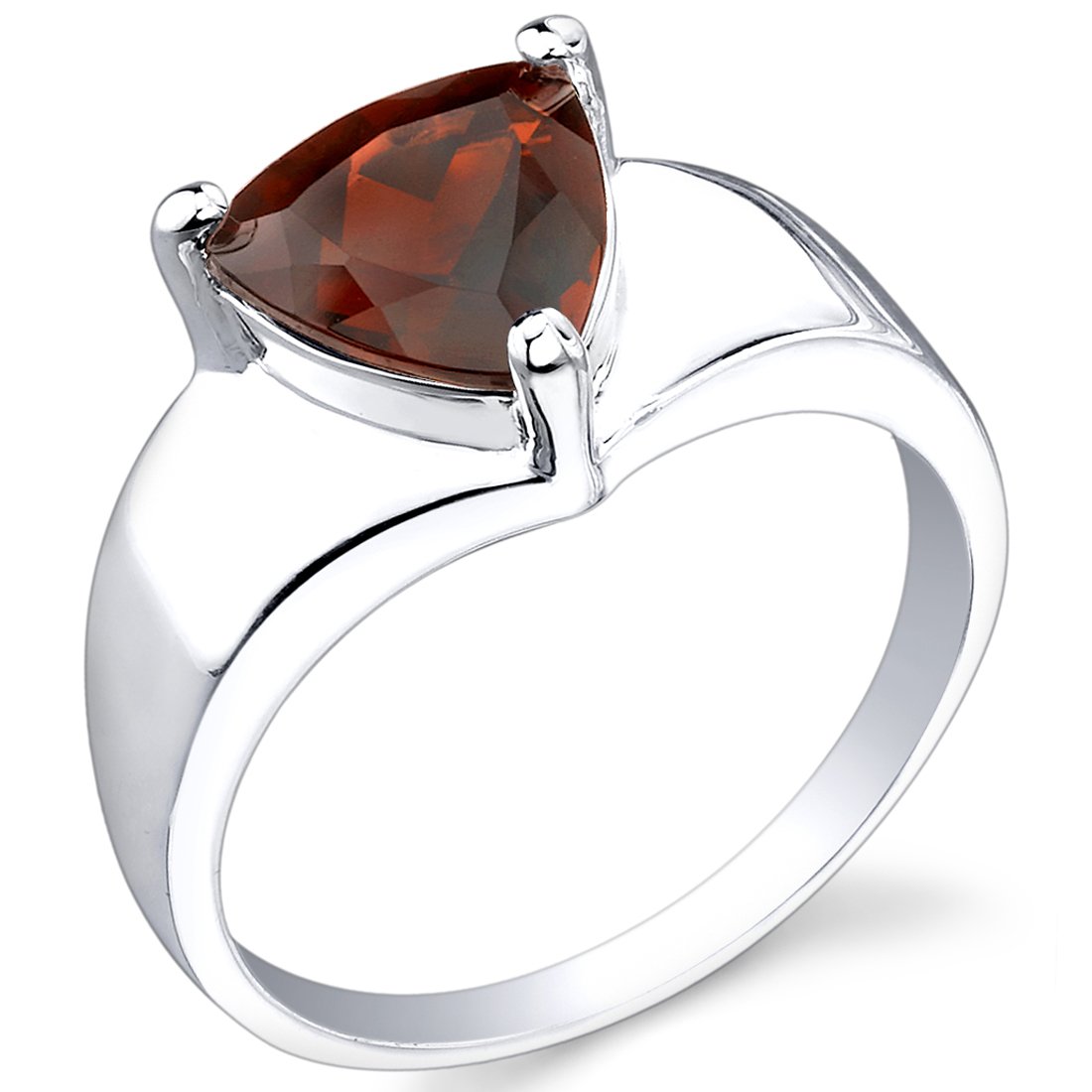 PEORA Garnet Ring in Sterling Silver, Minimalist Solitaire, Trillion Cut 8mm, 2.25 Carats, Comfort Fit, Size 6