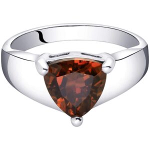 PEORA Garnet Ring in Sterling Silver, Minimalist Solitaire, Trillion Cut 8mm, 2.25 Carats, Comfort Fit, Size 6