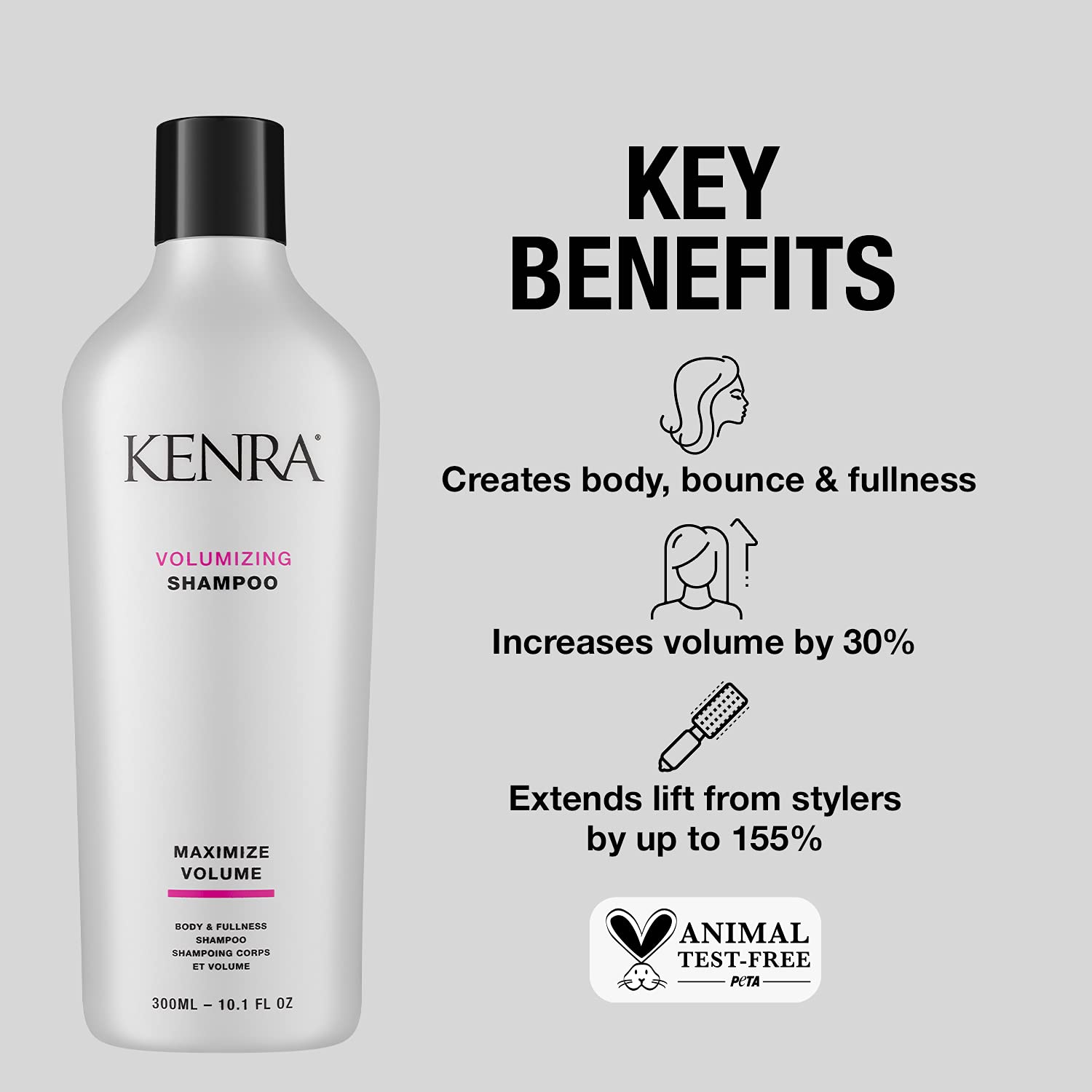 Kenra Volumizing Shampoo | Maximize Volume | Creates Body, Bounce & Fullness | Increases Volume By 30% | Extends Lift From Stylers By Up To 155% | Fine To Medium Hair | 10.1 fl. Oz