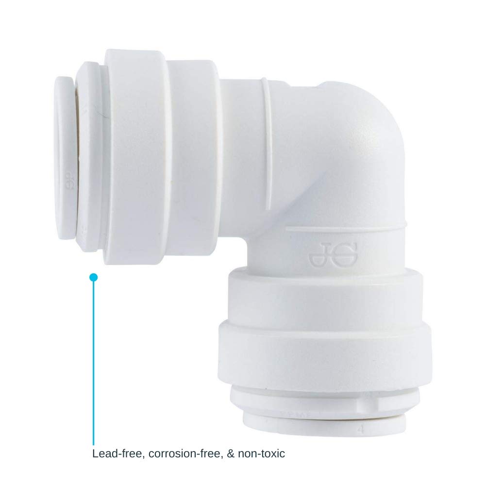 John Guest Speedfit 1/4 Inch OD Union 90 Degree Elbow Connector, Push to Connect Plastic Plumbing Fitting, PP0308WP