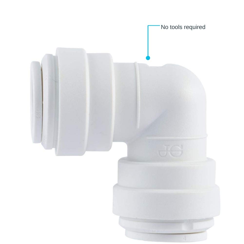 John Guest Speedfit 1/4 Inch OD Union 90 Degree Elbow Connector, Push to Connect Plastic Plumbing Fitting, PP0308WP