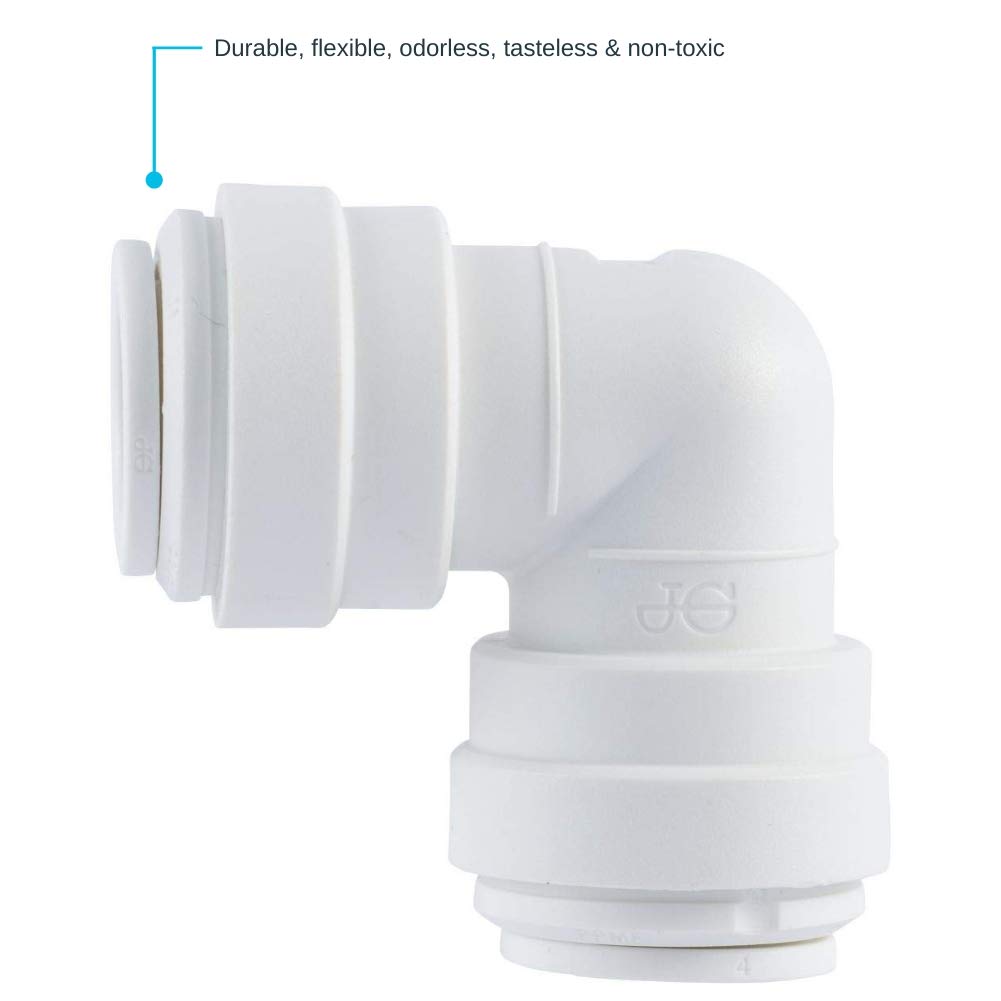 John Guest Speedfit 1/4 Inch OD Union 90 Degree Elbow Connector, Push to Connect Plastic Plumbing Fitting, PP0308WP