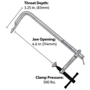 Light Duty Utility Clamp, 4.5" Capacity, 500 LB Clamping Pressure, 5/8"-5/16" Rail Size, 3-1/4" Throat Depth, 5/16-18" Tapped Hole, UD45, Strong Hand Tools