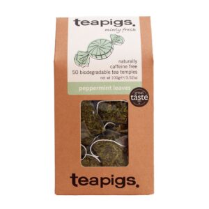 teapigs peppermint tea bags, 50 count, naturally caffeine free, fresh minty whole leaf peppermint herbal tea