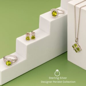 Peora Peridot Stud Earrings 925 Sterling Silver, Genuine Gemstone Birthstone Solitaire Scroll Gallery, 2 Carats Total, Princess Cut 6mm, Friction Backs