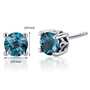 Peora London Blue Topaz Stud Earrings 925 Sterling Silver, Solitaire Scroll Gallery, Natural Gemstone Birthstone, 2 Carats Total, Round Shape 6mm, Friction Backs