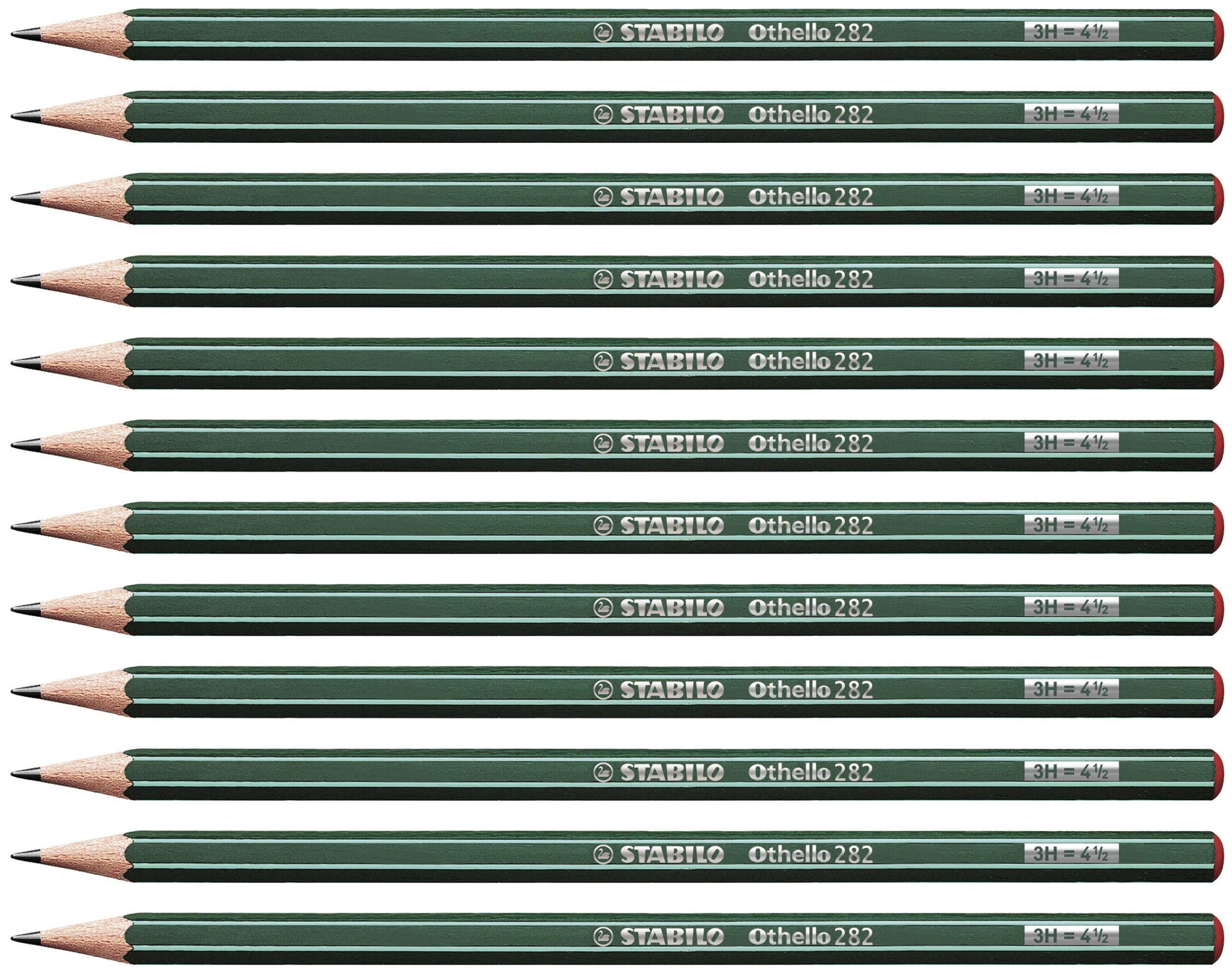 STABILO Othello 282/3H Pencil 3H Green with Stripes (Pack of 12)