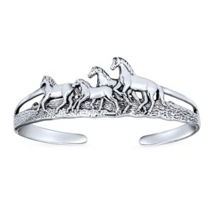 unisex heavy solid statement wild western running horses equestrian cuff bracelet for women men antiqued oxidized .925 sterling silver finish fine jewelry adjustable