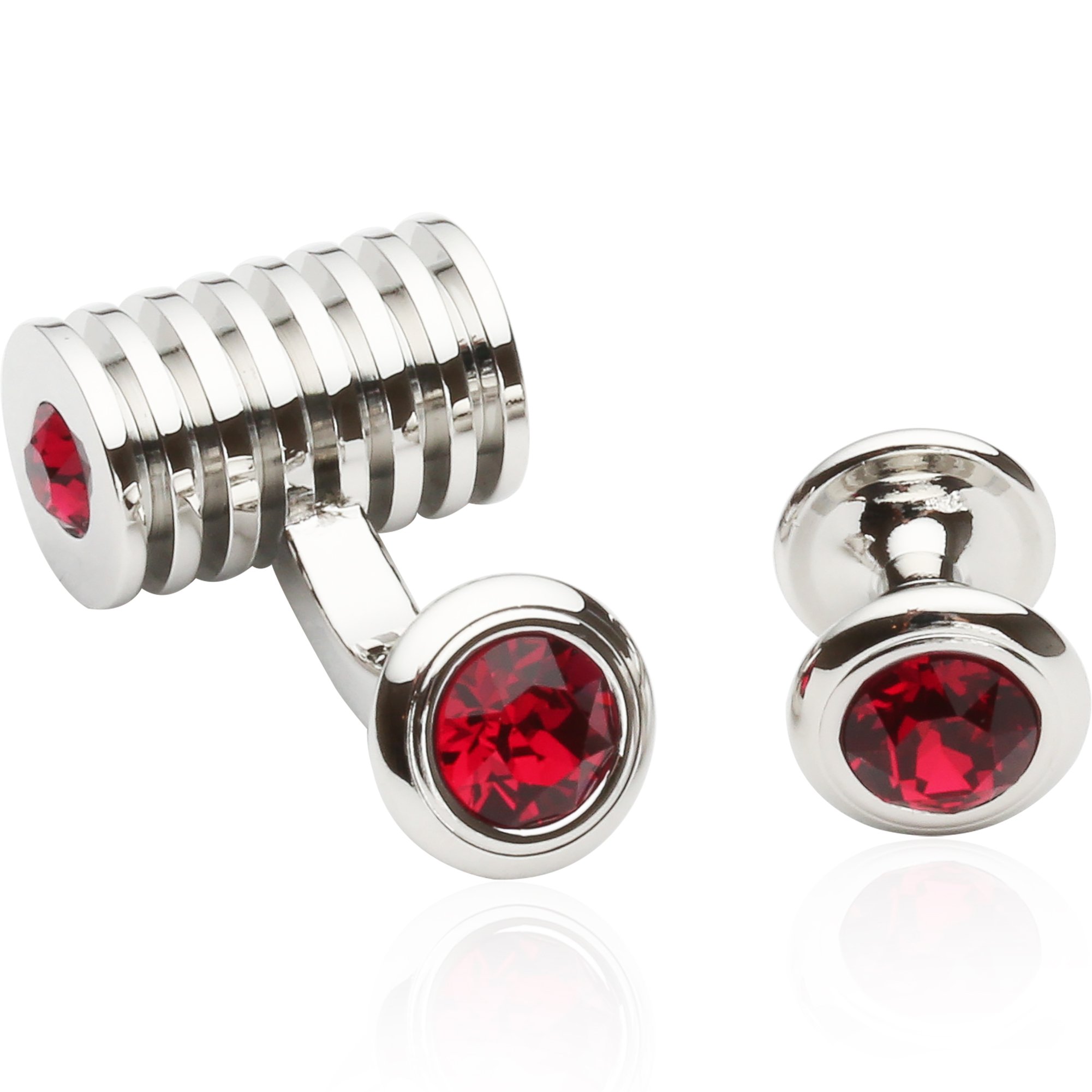 Cuff-Daddy Men's Silver Ruby Red Swarovski Crystal Cufflinks and Studs Tuxedo Shirt Formal Set with Jewelry Presentation Box Storage Travel Special Occasions Wedding Cufflinks & Shirt Accessories