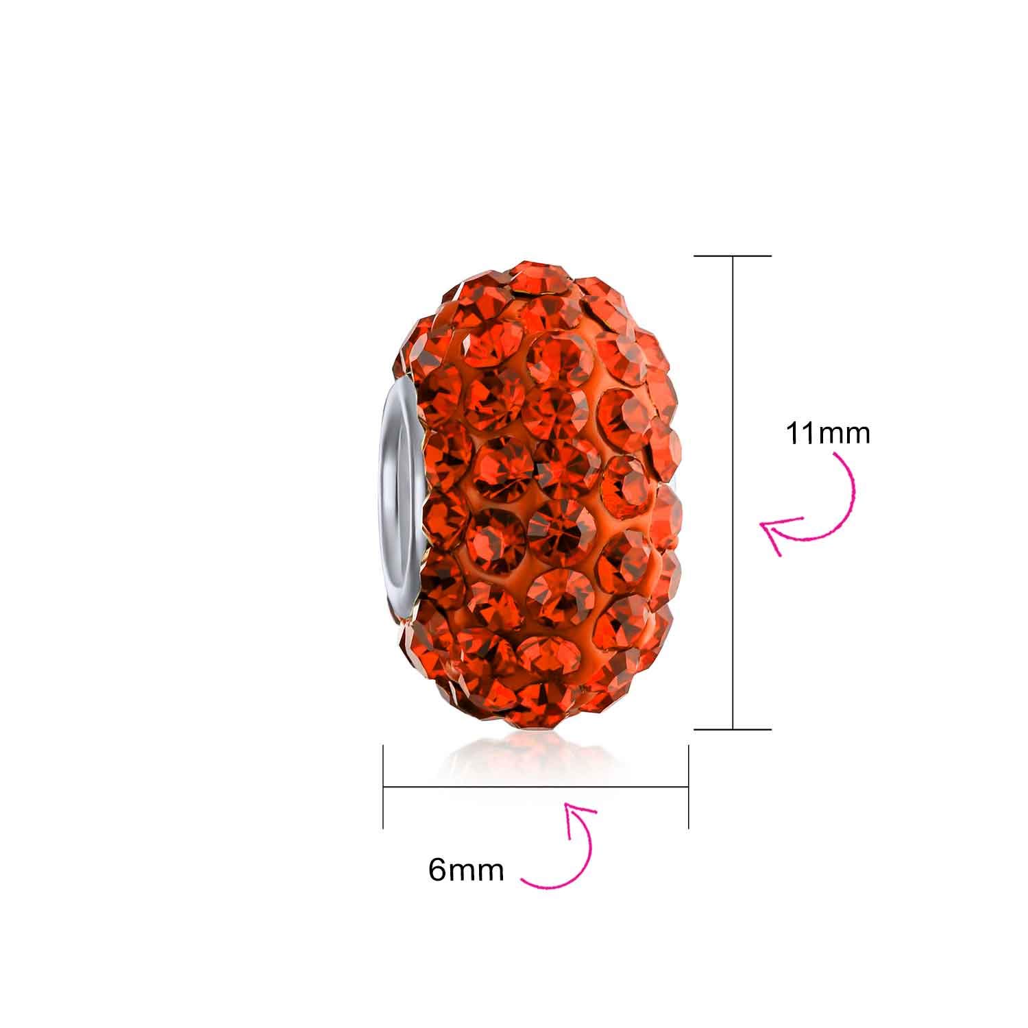 Bling Jewelry Solid Bright Orange Spacer Bead Core .925 Sterling Silver Fits European Charm Bracelet For Women For Teen