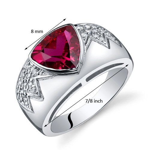 PEORA Created Ruby Museum Ring Sterling Silver Trillion Cut 2.50 Carats Size 5