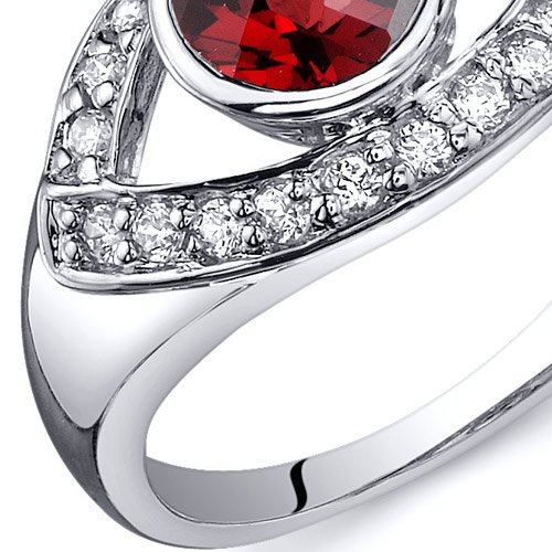 PEORA Garnet Ring in Sterling Silver, Enlightened Third Eye Design, 1 Carat Round Shape, 6mm, Comfort Fit, Size 7