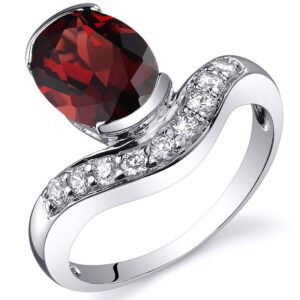 PEORA Garnet Ring in Sterling Silver, Floating Solitaire, Oval Shape, 9x7mm, 2.25 Carats total, Comfort Fit, Size 7