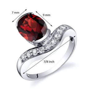 PEORA Garnet Ring in Sterling Silver, Floating Solitaire, Oval Shape, 9x7mm, 2.25 Carats total, Comfort Fit, Size 7