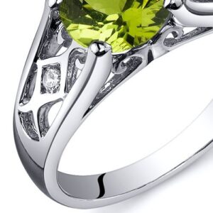 PEORA Genuine Peridot Ring for Women 925 Sterling Silver, 1.25 Carats Round Shape, Cathedral Style Solitaire, Size 8