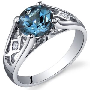 peora london blue topaz cathedral solitaire ring for women 925 sterling silver, natural gemstone birthstone, 1.50 carats round shape 7mm, size 8