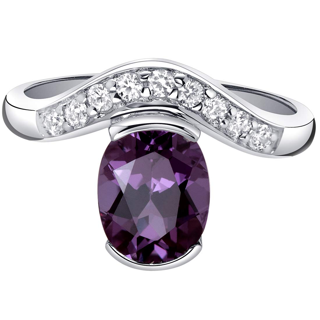 PEORA Simulated Alexandrite Ring in Sterling Silver, Statement Solitaire, Oval Shape, 9x7mm, 2.75 Carats, Comfort Fit, Size 7