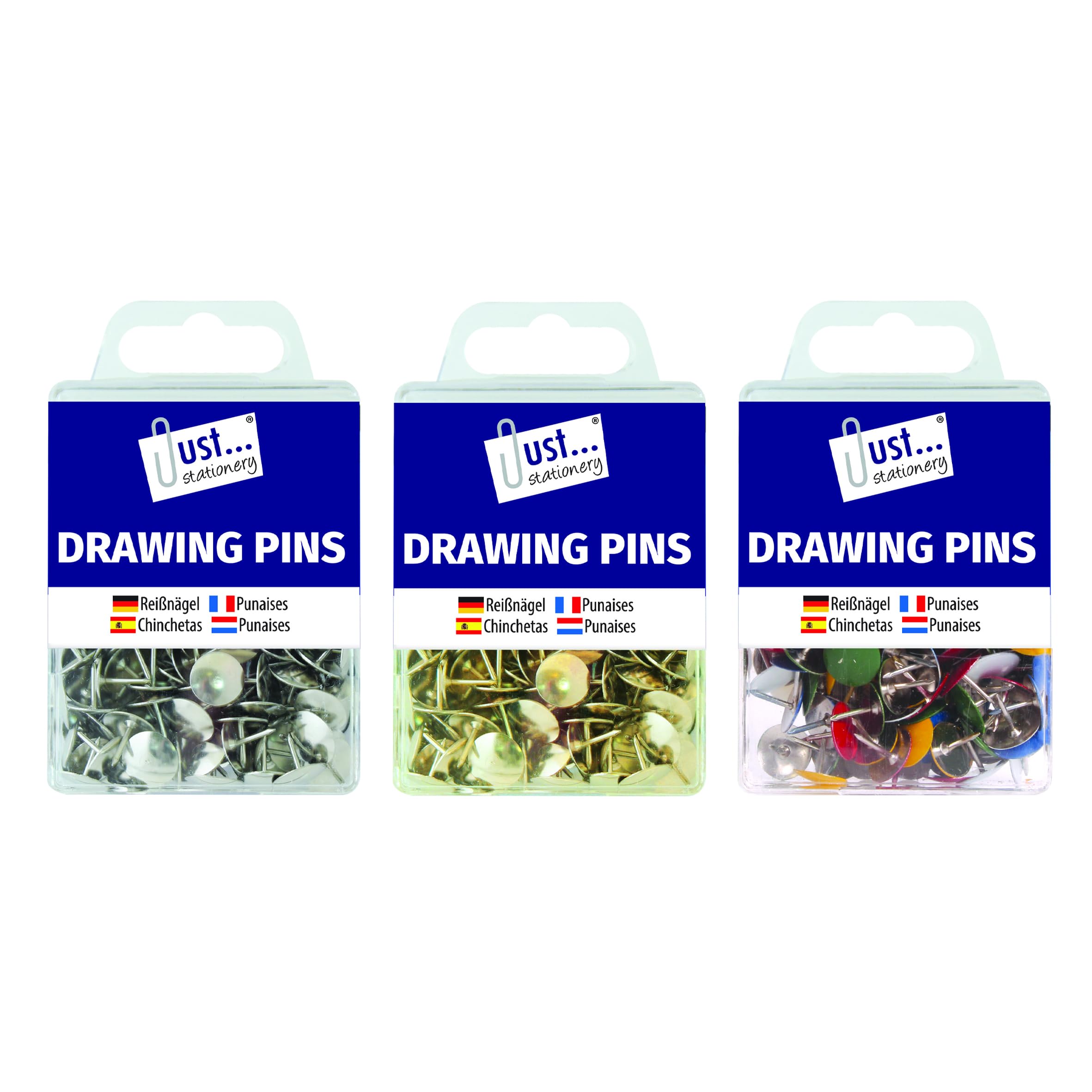 Just Stationery Assorted Drawing Pin (Pack of 120)