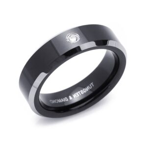 Double Accent 6MM Comfort Fit Tungsten Carbide Wedding Band 0.04 cttw Diamond Two Tone Black Tungsten Ring (4 to 9.5), 9