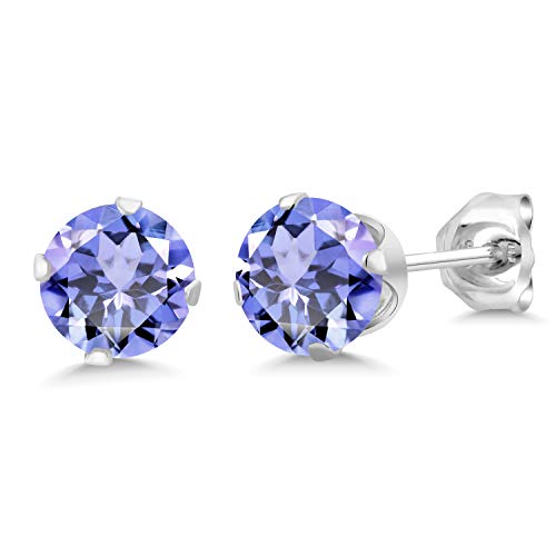 Gem Stone King 925 Sterling Silver Tanzanite Earrings | 1.00 Cttw | Round 5MM | Gemstone Birthstone Stud Earrings for Women