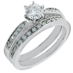 thejewelrymaster 14k white gold round diamond engagement ring wedding band bridal set 1 carat