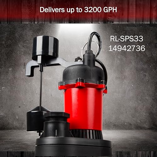 Red Lion RL-SPS33 1/3 HP, 115-Volt, 3200 GPH Under-Sink Sump Pump System with 6 Gallon Basin, Red/Black, 14942736