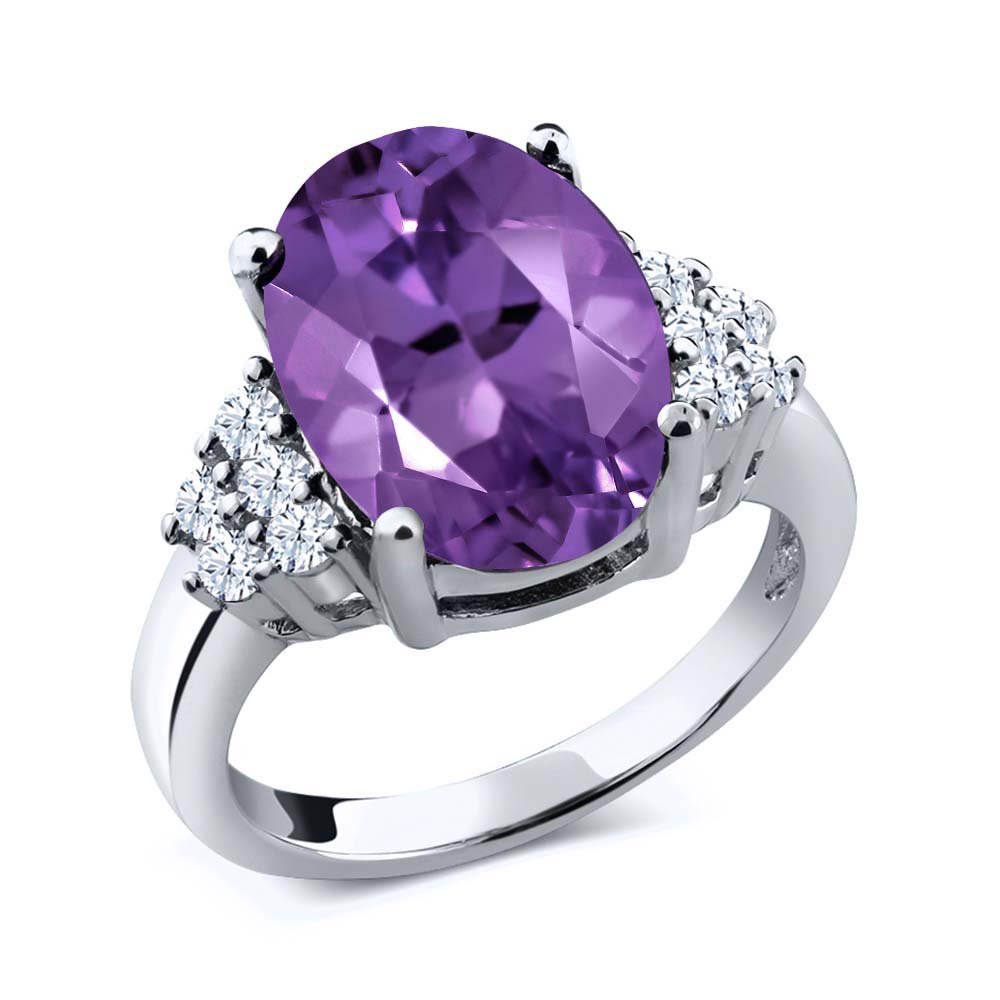 Sterling Silver Purple Amethyst & White Topaz Gemstone Women's Ring Sizes 8