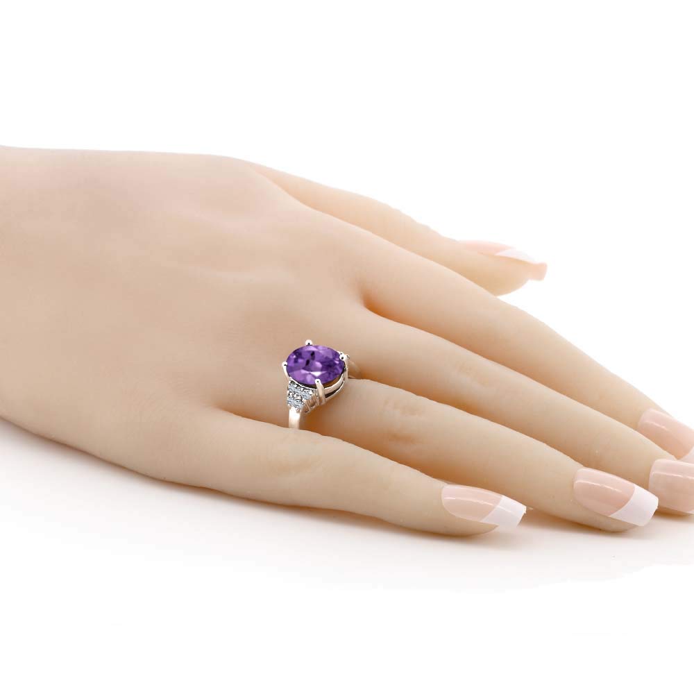 Sterling Silver Purple Amethyst & White Topaz Gemstone Women's Ring Sizes 8